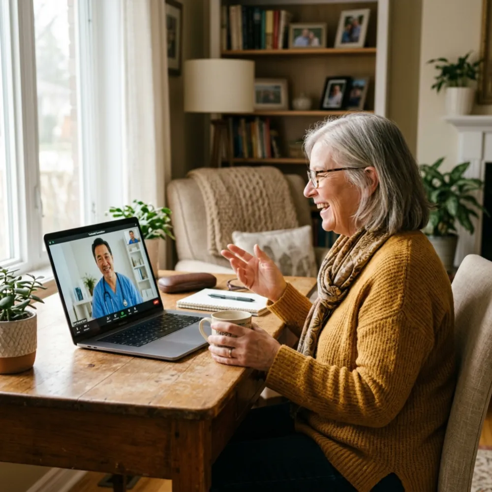 Patient on a telehealth video visit with their provider from home